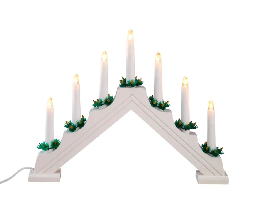 Adventsstake syvarmet i tre med 7 LED-lys