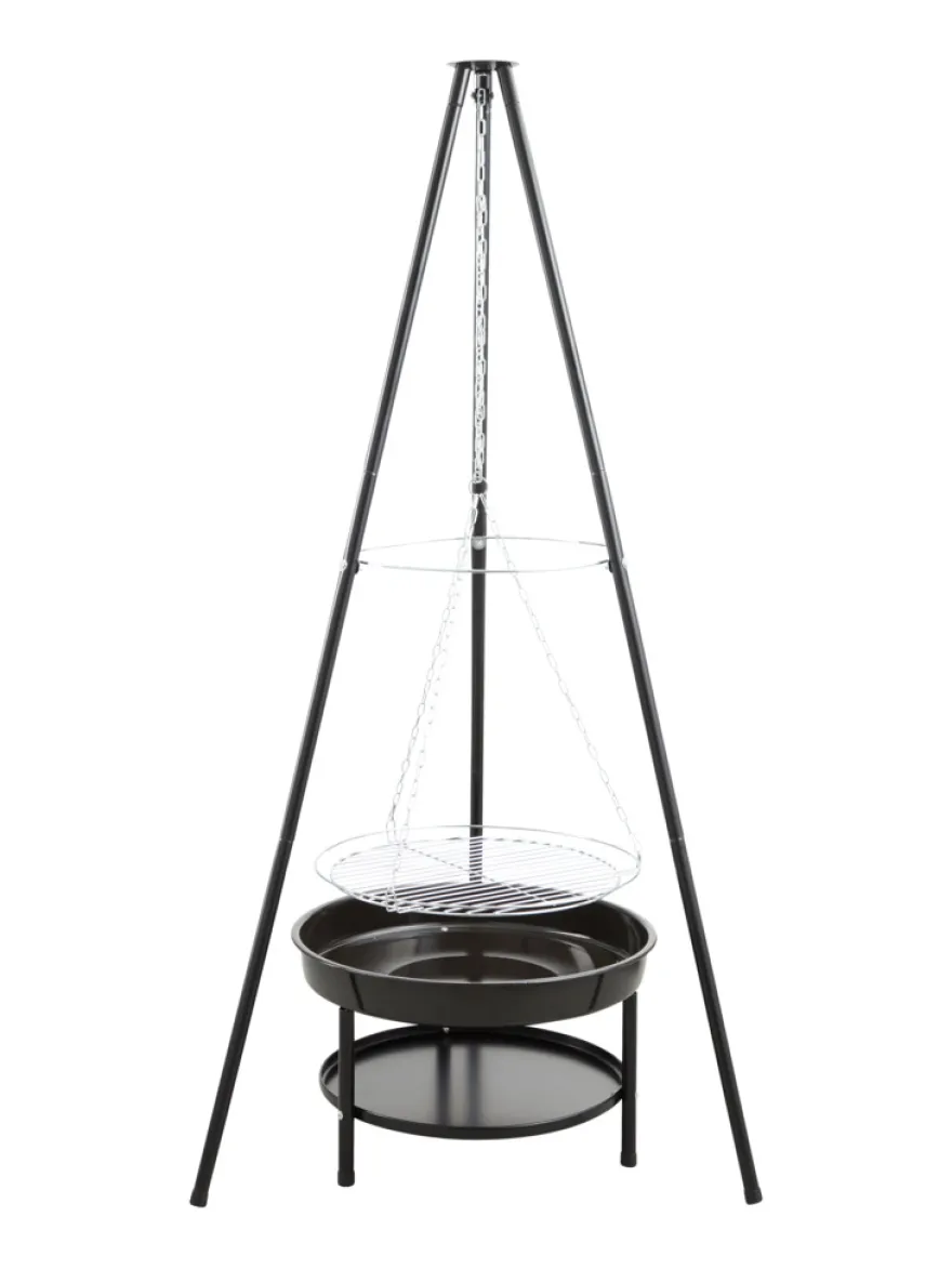 Bålpanne tripod med bålfat og rist - Grillexpert