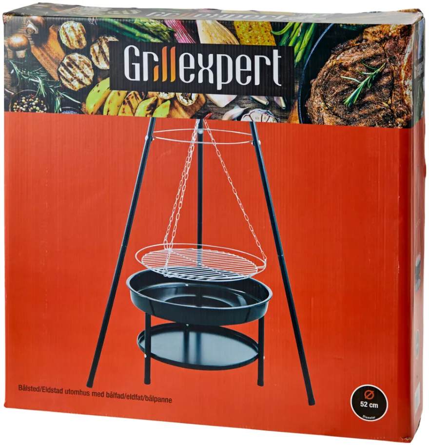 Bålpanne tripod med bålfat og rist - Grillexpert