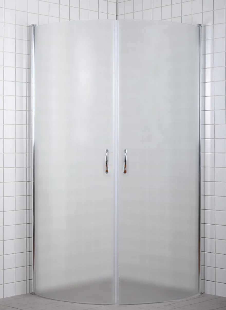 Dusjhjørne m/buede dører i frostet glass 90 x 90 x 190 cm
