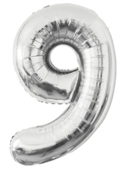 Folieballong nummer 9 H60 cm sølv