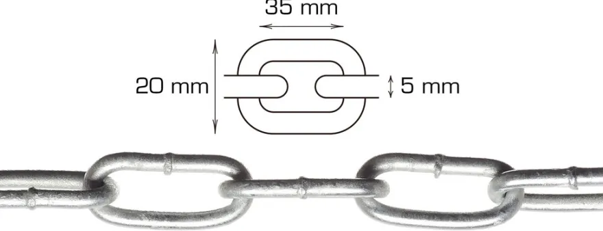 Galvanisert kjetting langlenket Ø5 mm x 5 meter