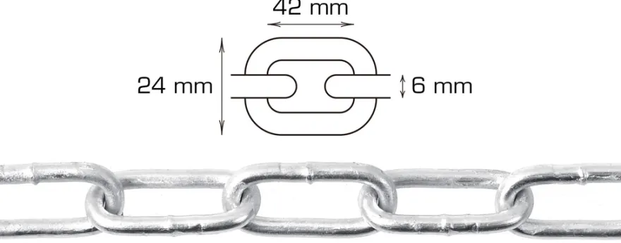Galvanisert kjetting langlenket Ø6 mm x 2 meter
