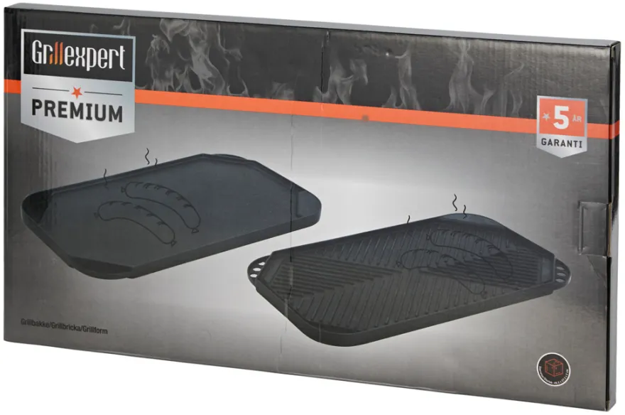 Grillplate helstøpt 49,5 x 27,3 cm - Grillekspert Premium