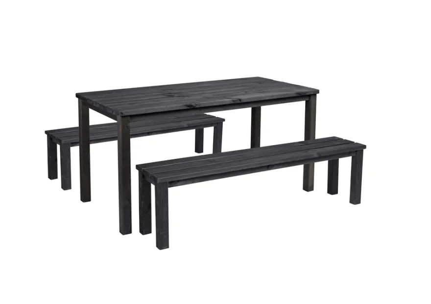 Hagebenk 150 x 33 x 42 cm i svart grunnmalt furutre