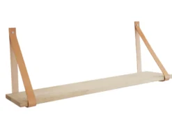 Hylle i eik 20 x 120 cm med lærstropper