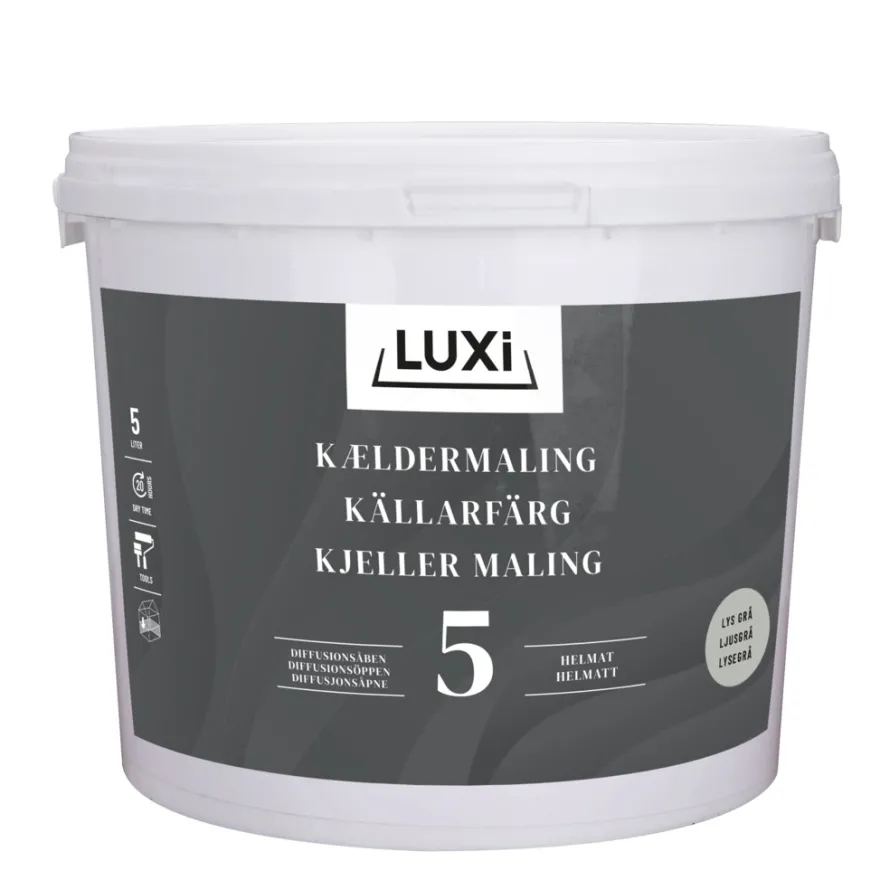 Kjellermaling glans 5 lys betonggrå 5 liter - Luxi