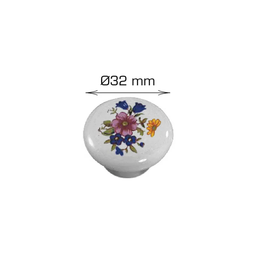 Knott porselen hvit deko 32 mm - 2 stk.