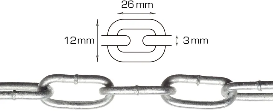 Langlenket kjetting 3 mm x 5 meter