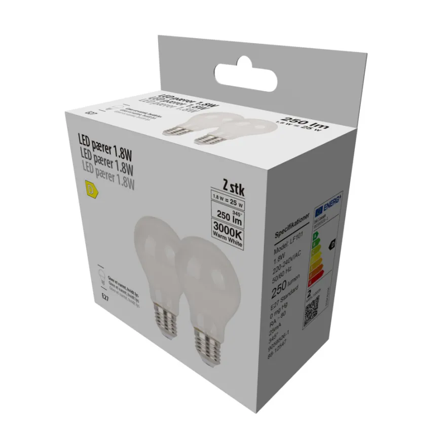 LED-filamentpærer 1,8 W E27 - 2-pk.