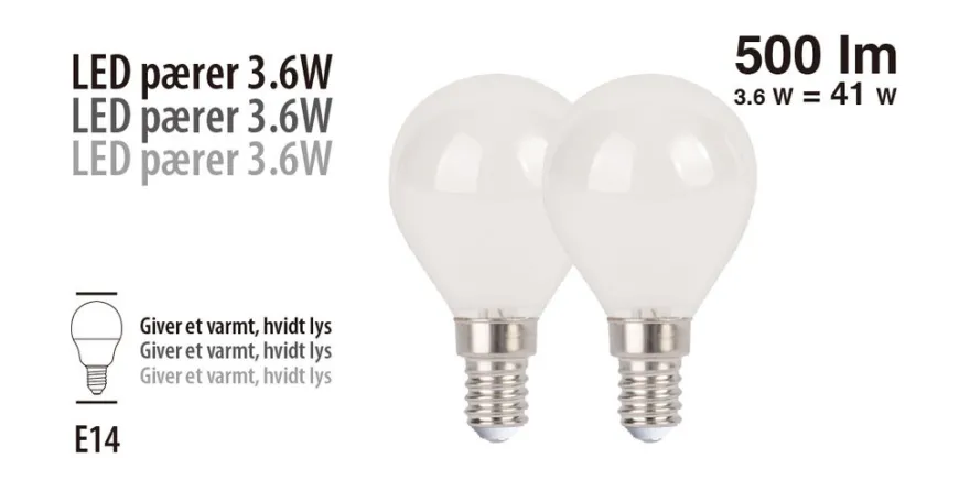 LED-kronepærer 3,6 W E14 - 2 pk.