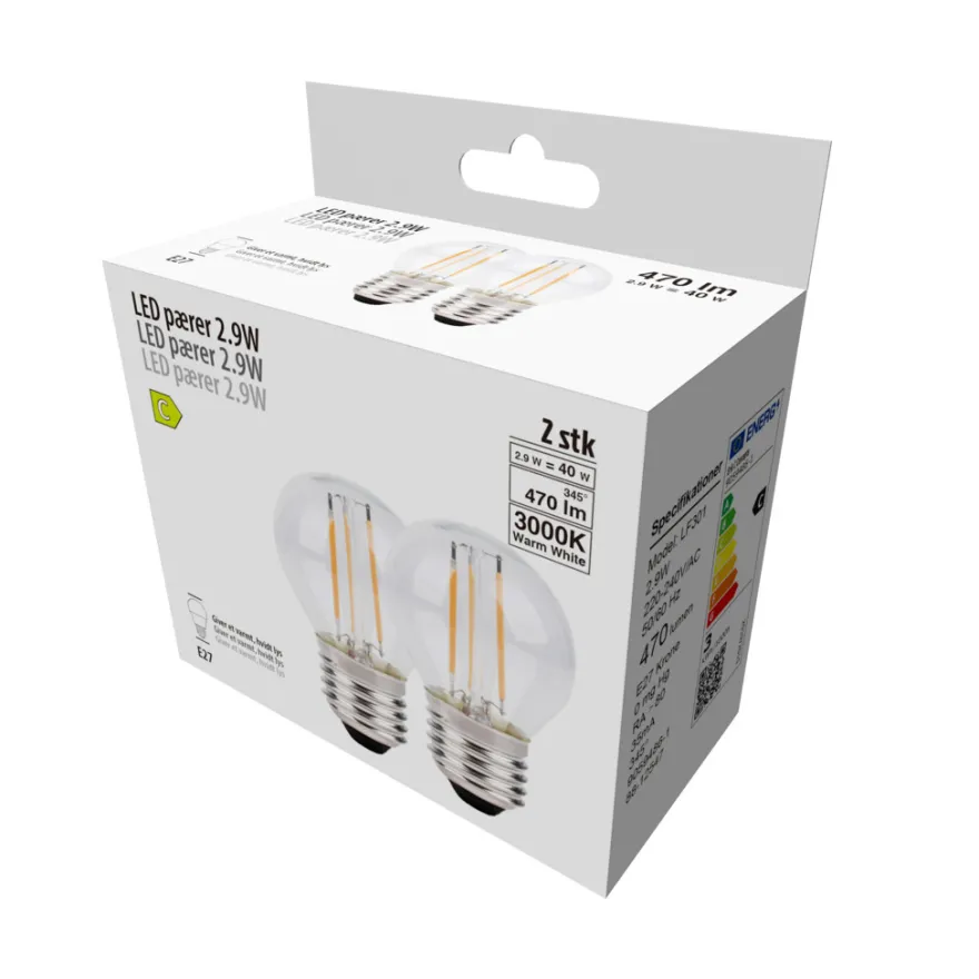 LED-kronepærer 2,9 W E27 - 2-pk.