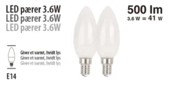 LED-pærer kerte 3,6 W E14 - 2 pk.