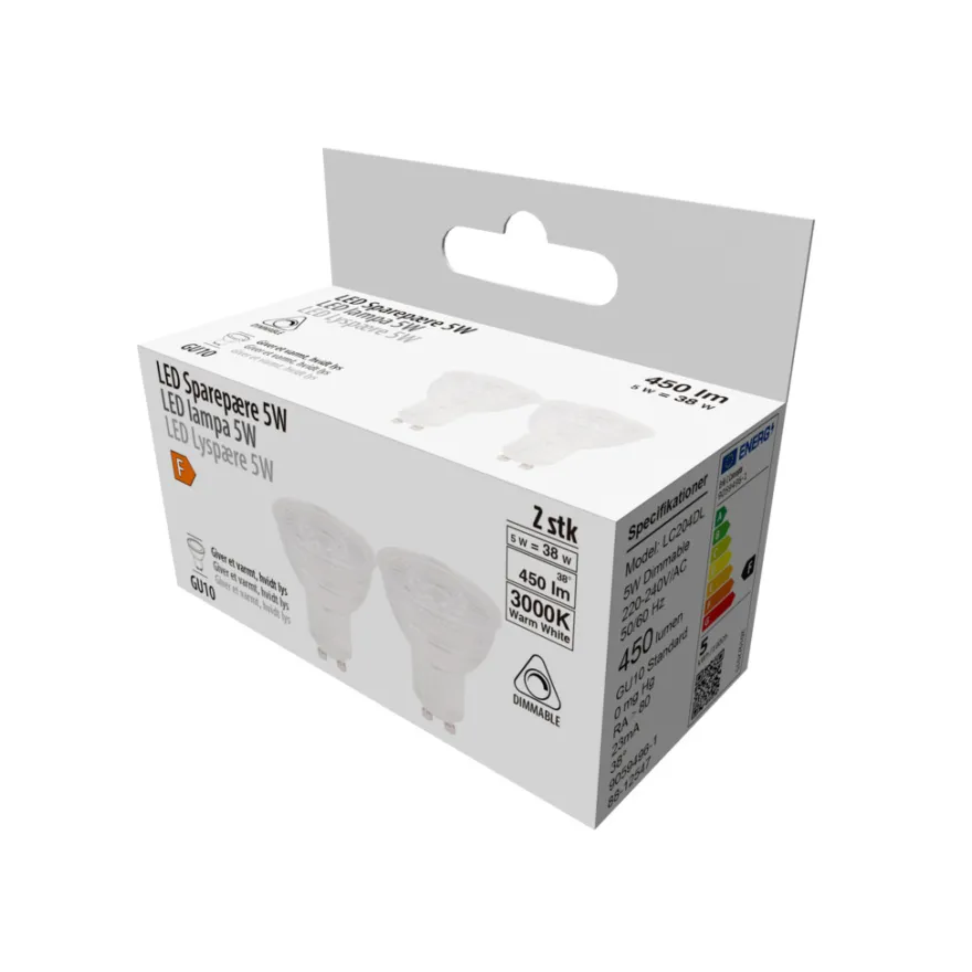LED-spotpære 5 W GU10 dimbare - 2-pk.