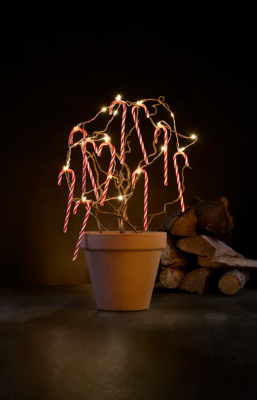 Lyskjede med julestokker med 20 LED og timer 1,9 meter