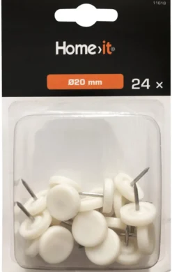Møbelknotter Ø20 mm hvit plast 24 stk.