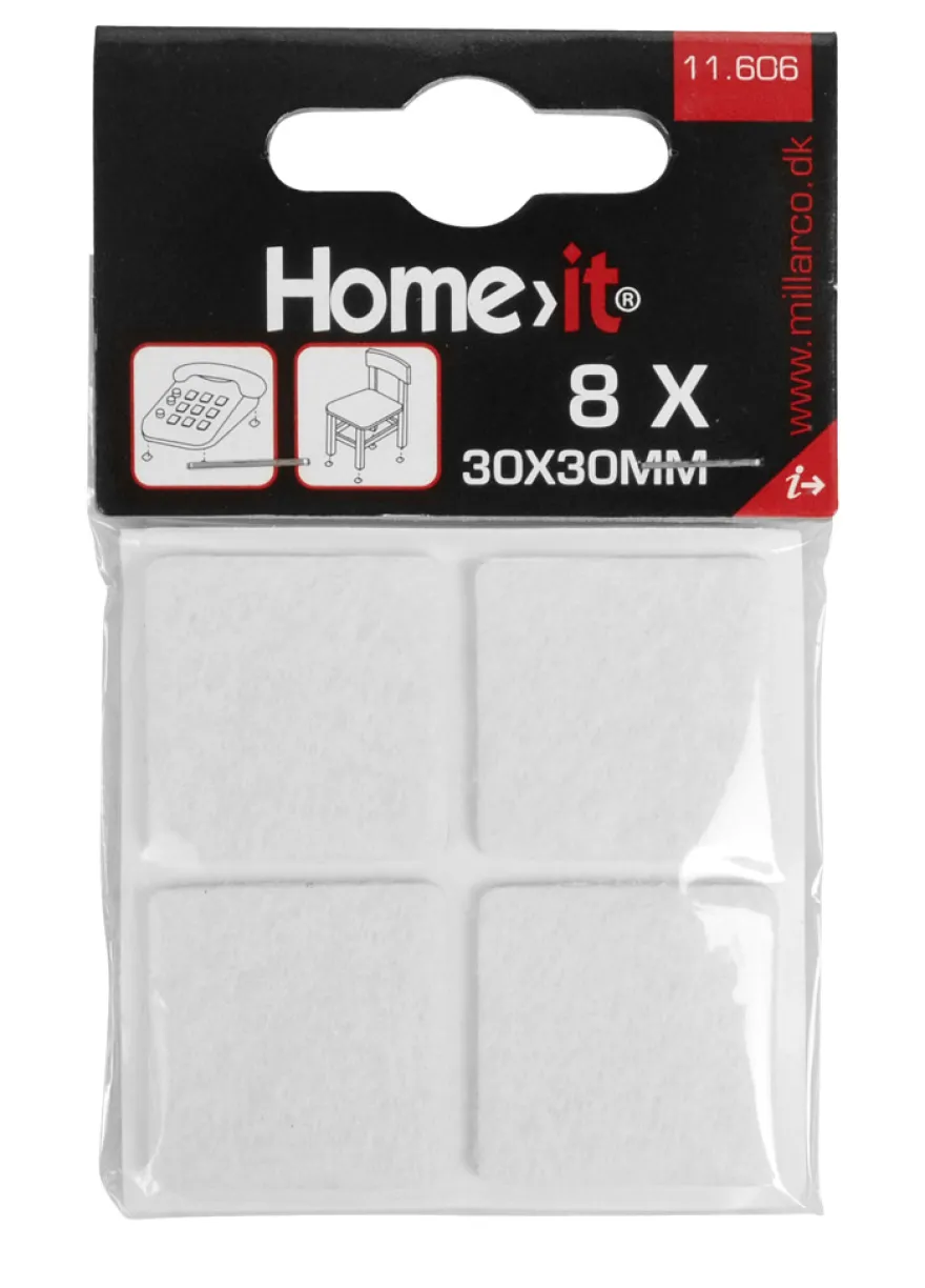 Møbelknotter selvklebende 30 x 30 mm hvit - 8 stk.