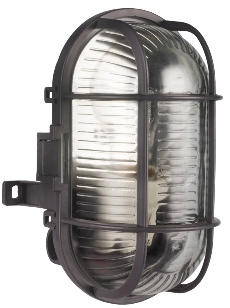 Oval vegglampe grå