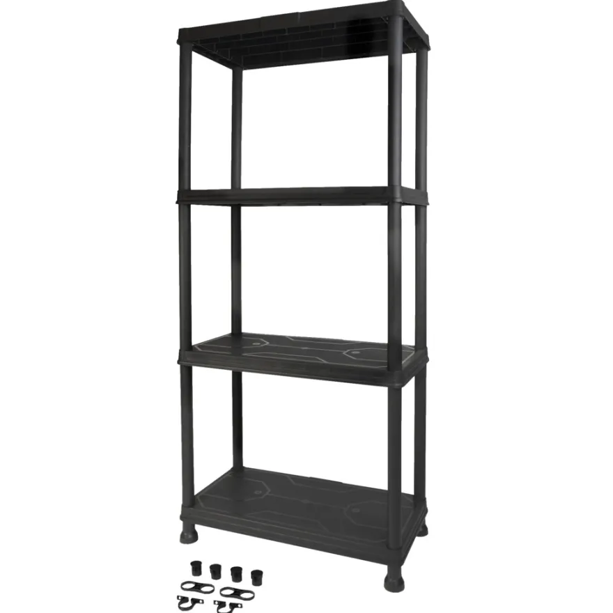 Reol m/4 hyller svart plast - Gardeco