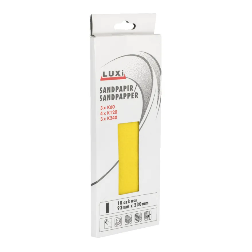 Sandpapir i ark ass. - 93 x 230 mm - 10-pk