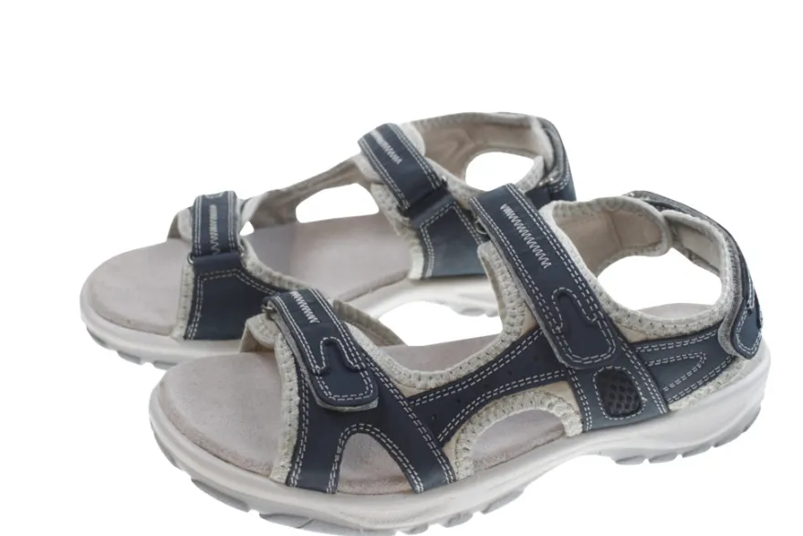Trekkingsandaler dame i denimfarget skinn str. 37