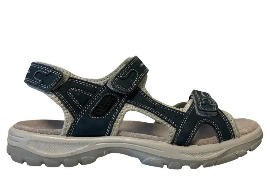 Trekkingsandaler dame i denimfarget skinn str. 38