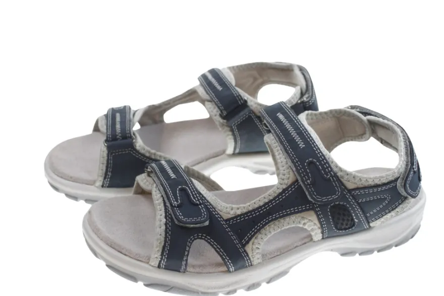 Trekkingsandaler dame i denimfarget skinn str. 38